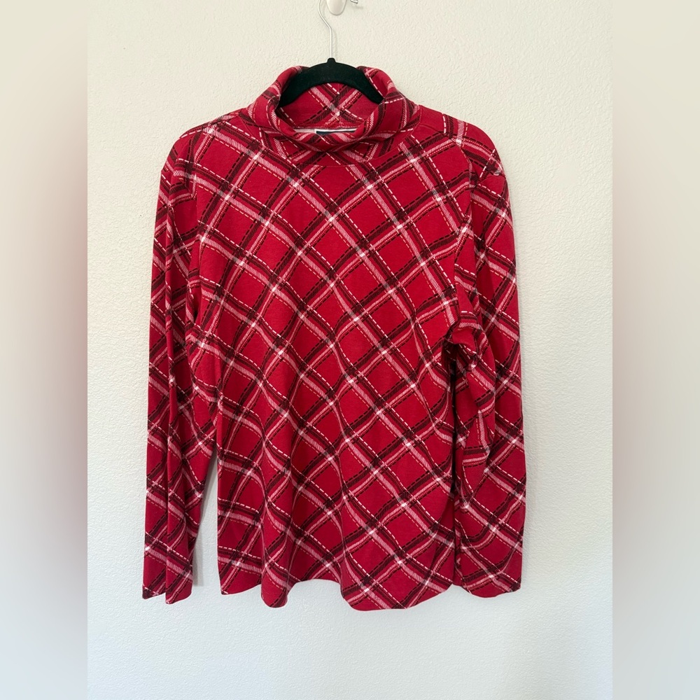 Karen Scott Red White Plus Size Plaid Turtleneck Size X Large